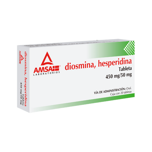 Diosmina, Hesperidina 20 tabletas, AMSA (Diosmina 450 mg, Hesperidina 50 mg)