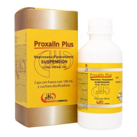 Proxalin Plus 100 ml Suspensión (oral) Lab. Degort's Chemical (Naproxeno 125.000 mg / 5 ml , Paracetamol 100.000 mg / 5 ml)