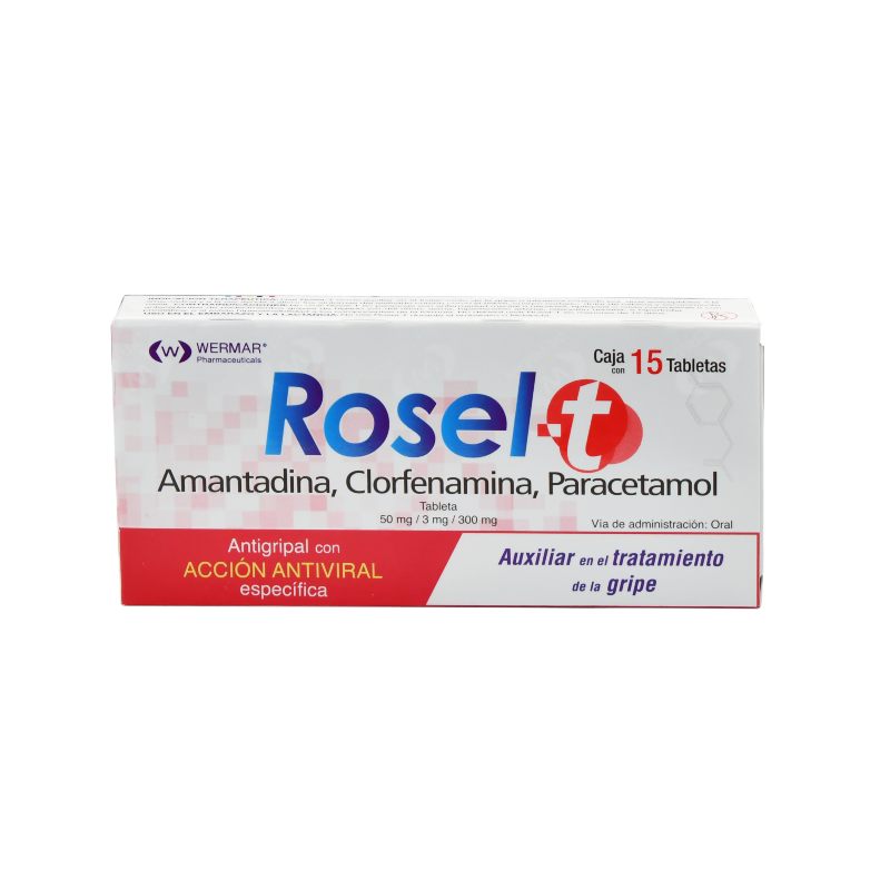 Rosel-T 15 Tabletas Lab. Wermar (Paracetamol 300.000 mg , Amantadina 50.000 mg , Clorfenamina 3.000 mg)