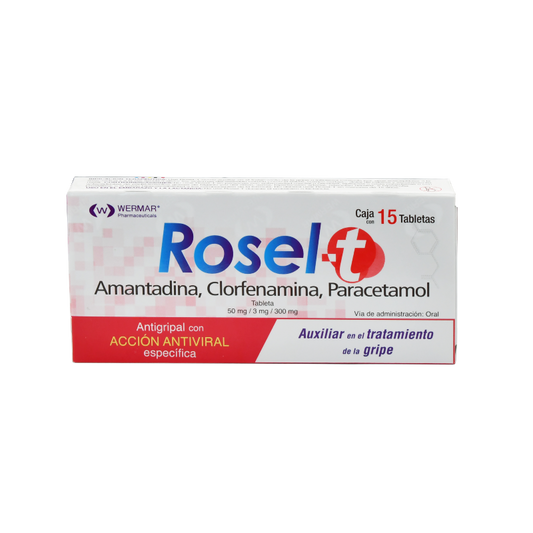 Rosel-T 15 Tabletas Lab. Wermar (Paracetamol 300.000 mg , Amantadina 50.000 mg , Clorfenamina 3.000 mg)