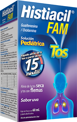 Histiacil FAM Pediátrico 60 ml, Lab. Sanofi (Guaifenesina 2.50 g, Oxolamina 1.25 g / 100 ml)