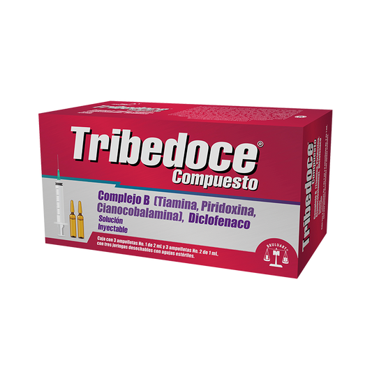 Tribedoce Compuesto 3 Amp. con 3 Jeringas Solución (inyectable) Lab. Bruluart (Piridoxina (Vitamina B6) 100.000 mg, Tiamina (Vitamina B1) 100.000 mg, Cianocobalamina (Vitamina B12) 5.000 mg)