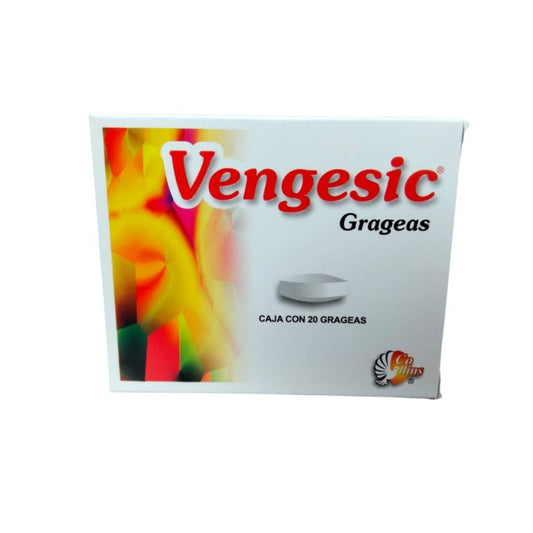 Vengesic 20 Grageas Lab. Collins (Gel hidróxido de aluminio desecado 200.000 mg , Metocarbamól 200.000 mg , Fenilbutazona 100.000 mg , Dexametasona 0.500 mg)