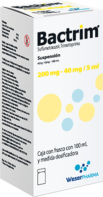 Bactrim Suspensión Oral 100 ml, Lab. WeserPharma (Sulfametoxazol 200 mg, Trimetoprima)