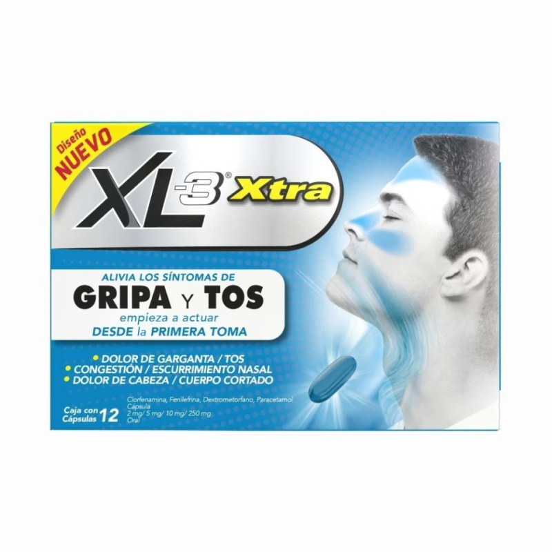 XL3 Xtra 12 Cáp. Cápsulas Lab. Selder (Paracetamol 250.000 mg , Dextrometorfano 10.000 mg , Fenilefrina 5.000 mg , Clorfenamina 2.000 mg)